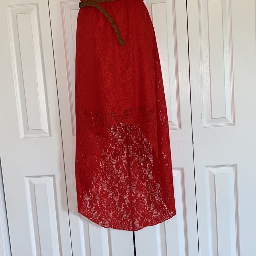Trixxi Belted Strapless Lace Short Long Lace Dress, size Medium M - Picture 4 of 9